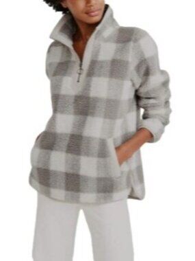 Abercrombie & Fitch Women's XS Plaid Sherpa Fleece 1/4 Zip Jacket With Pockets